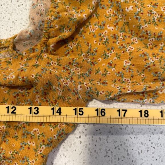 Beyond the Radar Floral Puff Sleeve Mini Dress M Mustard Yellow Cottagecore - Picture 9 of 10
